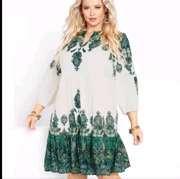 Lady Lux Dress Bohemian Green Design Tiered Midi Dress by Arna York Collection - Picture 1 of 10